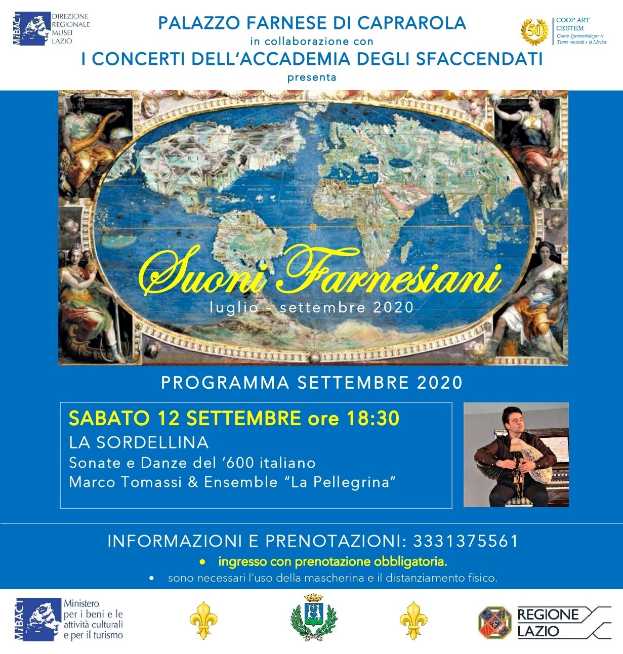 Sonate e Danze del ‘600 italiano al Palazzo Farnese di Caprarola con la SORDELLINA e l’Ensemble “La Pellegrina”