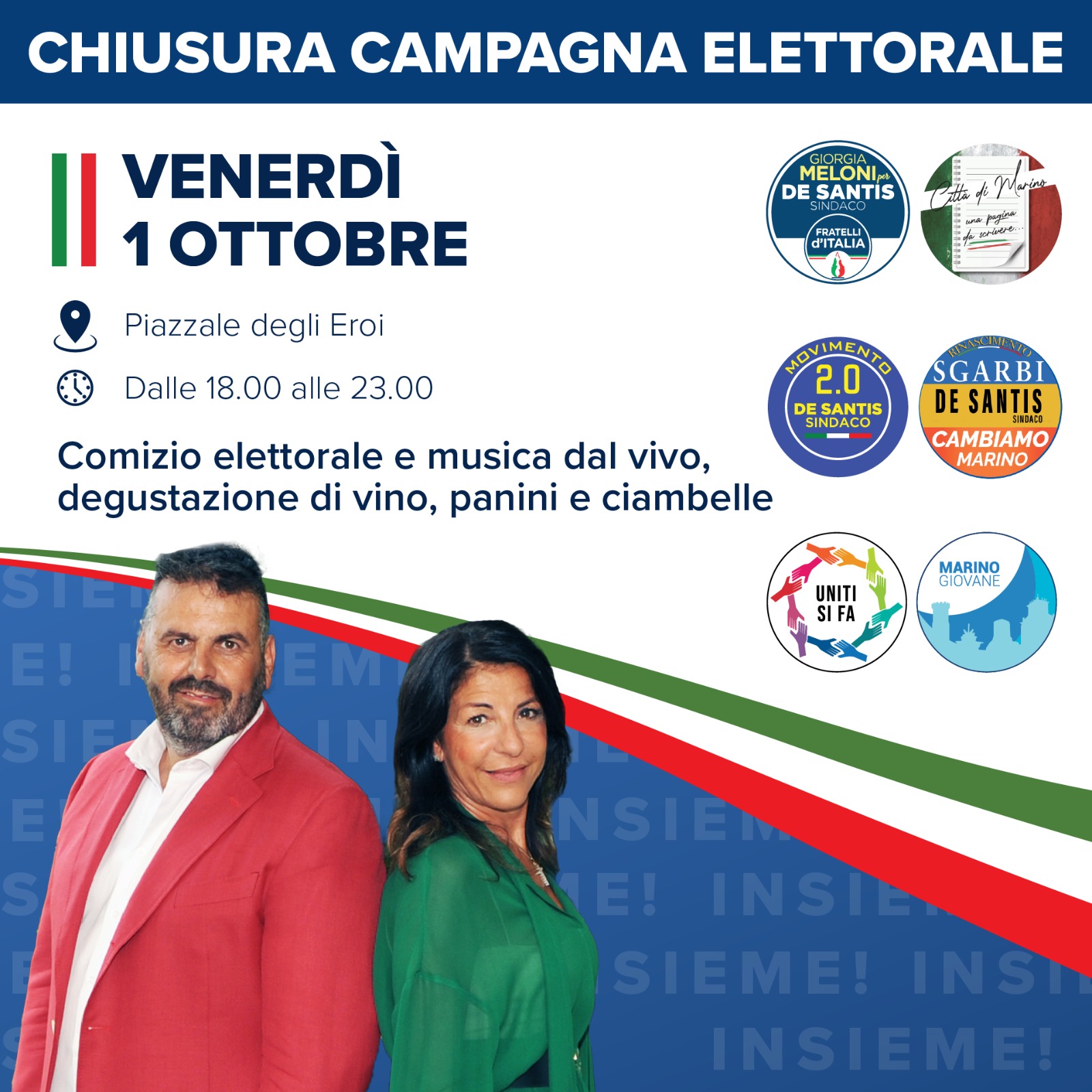 Marino, a piazzale degli Eroi chiusura della campagna elettorale di De Santis e De Felice