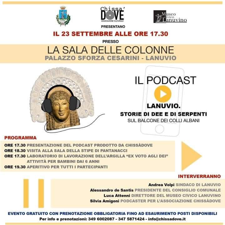 LANUVIO, IL 23 SETTEMBRE PRESENTAZIONE DEL PODCAST “IDEE E SERPENTI”