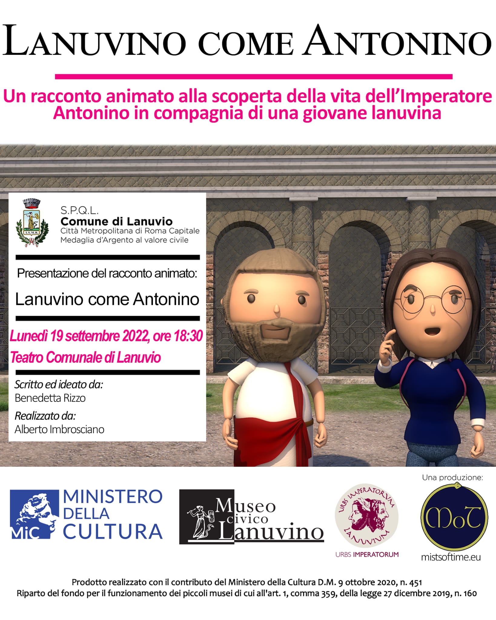 CULTURA, A LANUVIO LA STORIA DIVENTA ANIMATA: IL 19 SETTEMBRE ARRIVA “LANUVINO COME ANTONINO”