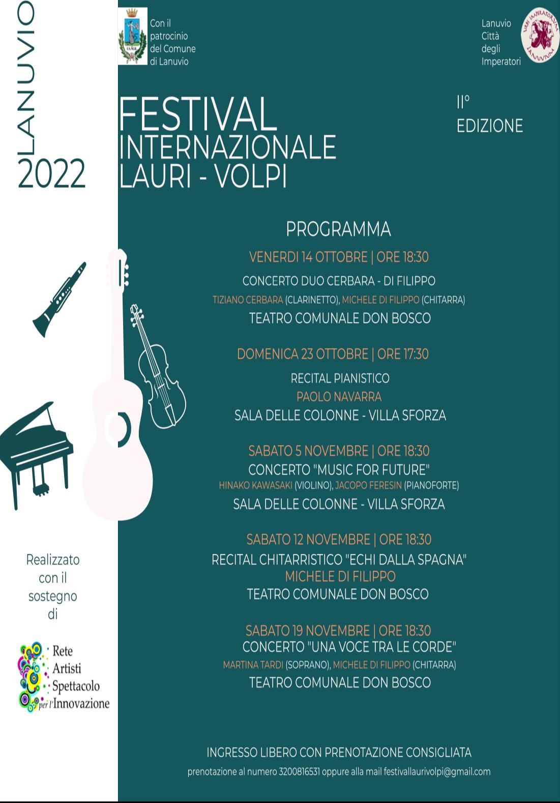 MUSICA, A LANUVIO LA II^ EDIZIONE DEL FESTIVAL INTERNAZIONALE LAURI – VOLPI