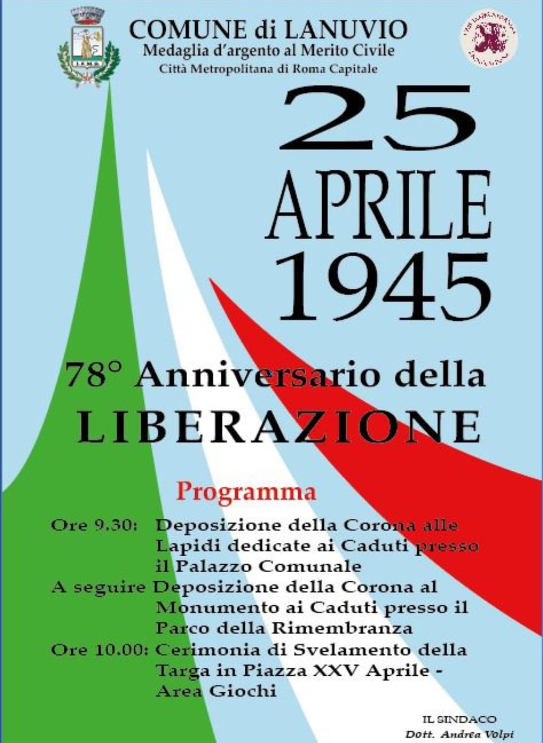 25 Aprile,queste le celebrazioni del Comune di Lanuvio.
