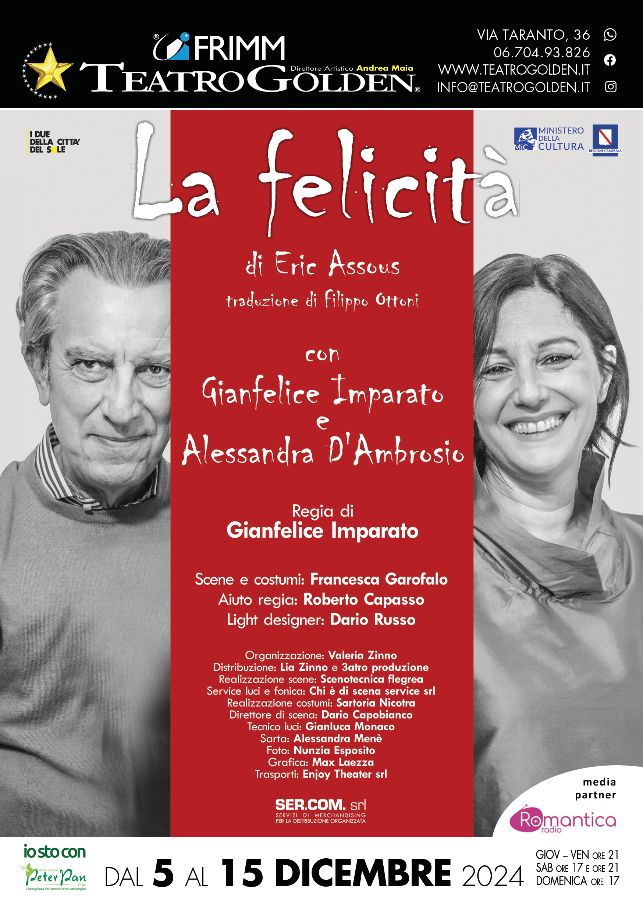 “La felicità” di Eric Assous sul palco del Teatro Golden per raccontare l’amore dopo gli “anta”