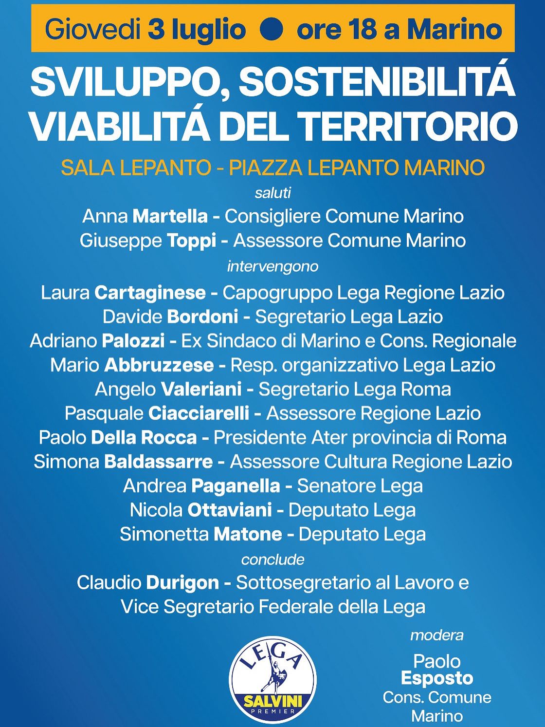 La Lega al gran completo a Marino per parlare di sviluppo e territorio