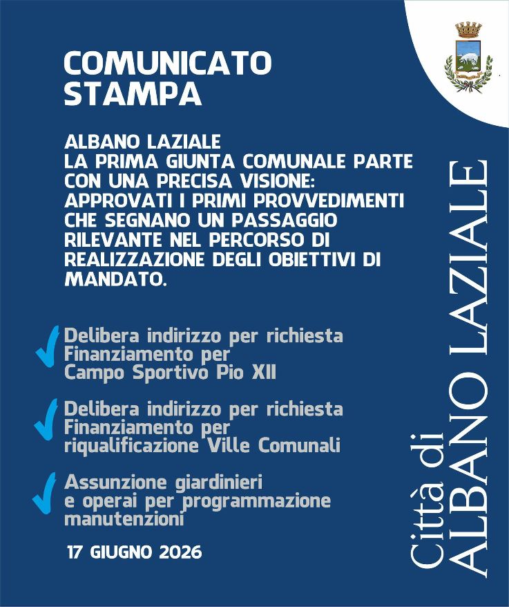 Albano Laziale, la prima giunta comunale parte con una precisa visione: approvati i primi provvedimenti