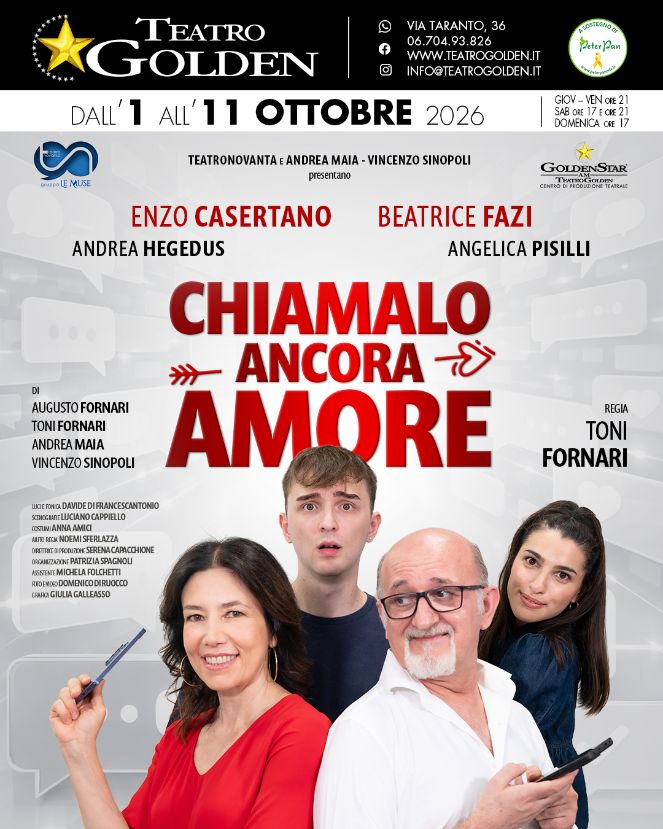 “Chiamalo ancora amore”: Enzo Casertano e Beatrice Fazi in scena al Teatro Golden dall’1 all’11 ottobre “Chiamalo ancora amore”: Enzo Casertano e Beatrice Fazi in scena al Teatro Golden dall’1 all’11 ottobre