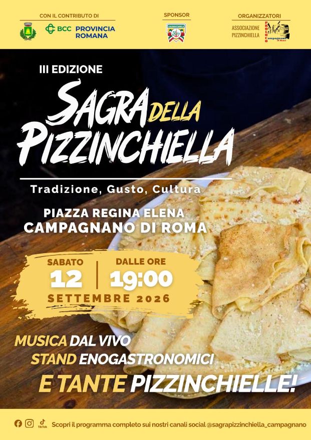 Campagnano di Roma celebra i sapori della tradizione: il 12 settembre torna la Sagra della Pizzinchiella Campagnano di Roma celebra i sapori della tradizione: il 12 settembre torna la Sagra della Pizzinchiella